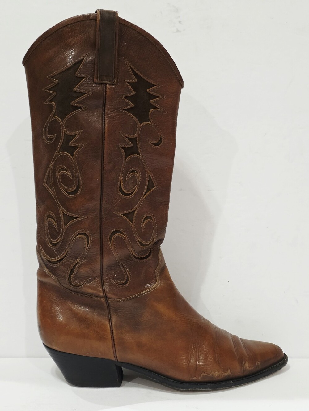 Charles David Brown Leather Boot Embroidery Calf Riding Cowboy Western 7 B Used